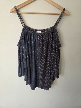Deletta Navy Blue and Orange Off Shoulder Top